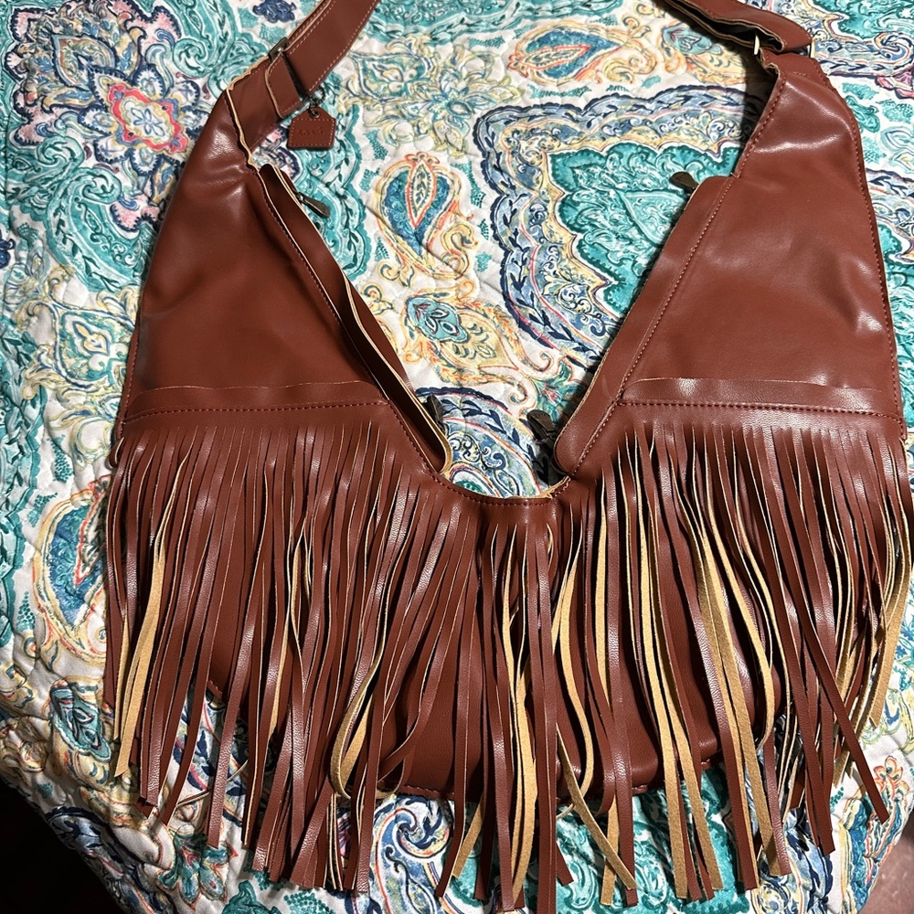 Sash Bag Brown Faux Leather with fringe bag